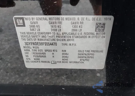 2015 Cadillac Srx Premium Collection from USA, damaged, VIN 3GYFNDE38FS554470